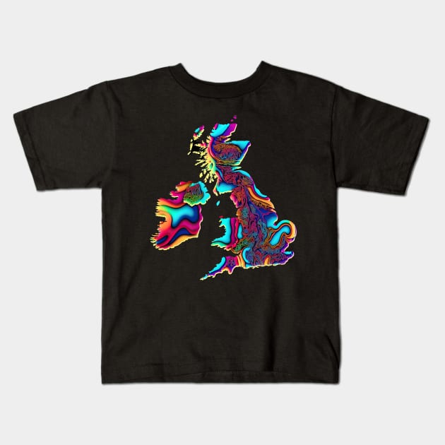 Psychedelic United Kingdom (no text) Kids T-Shirt by AI-datamancer